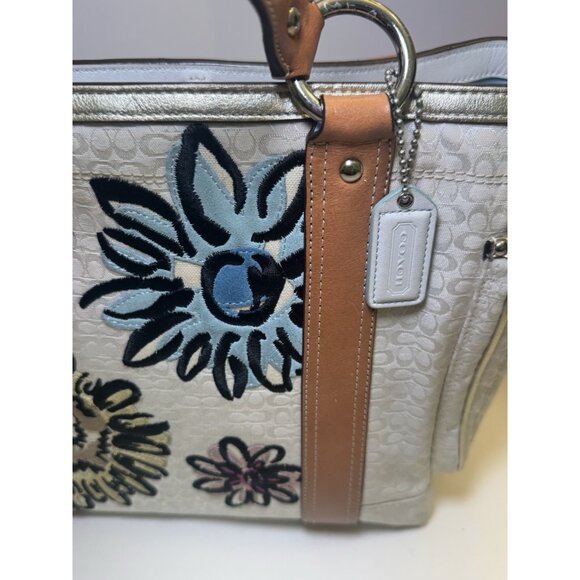 Coach Bumblebee Flower Sig C Floral Handbag Tote Purse 14x9x5” VGUC* - Picture 2 of 5